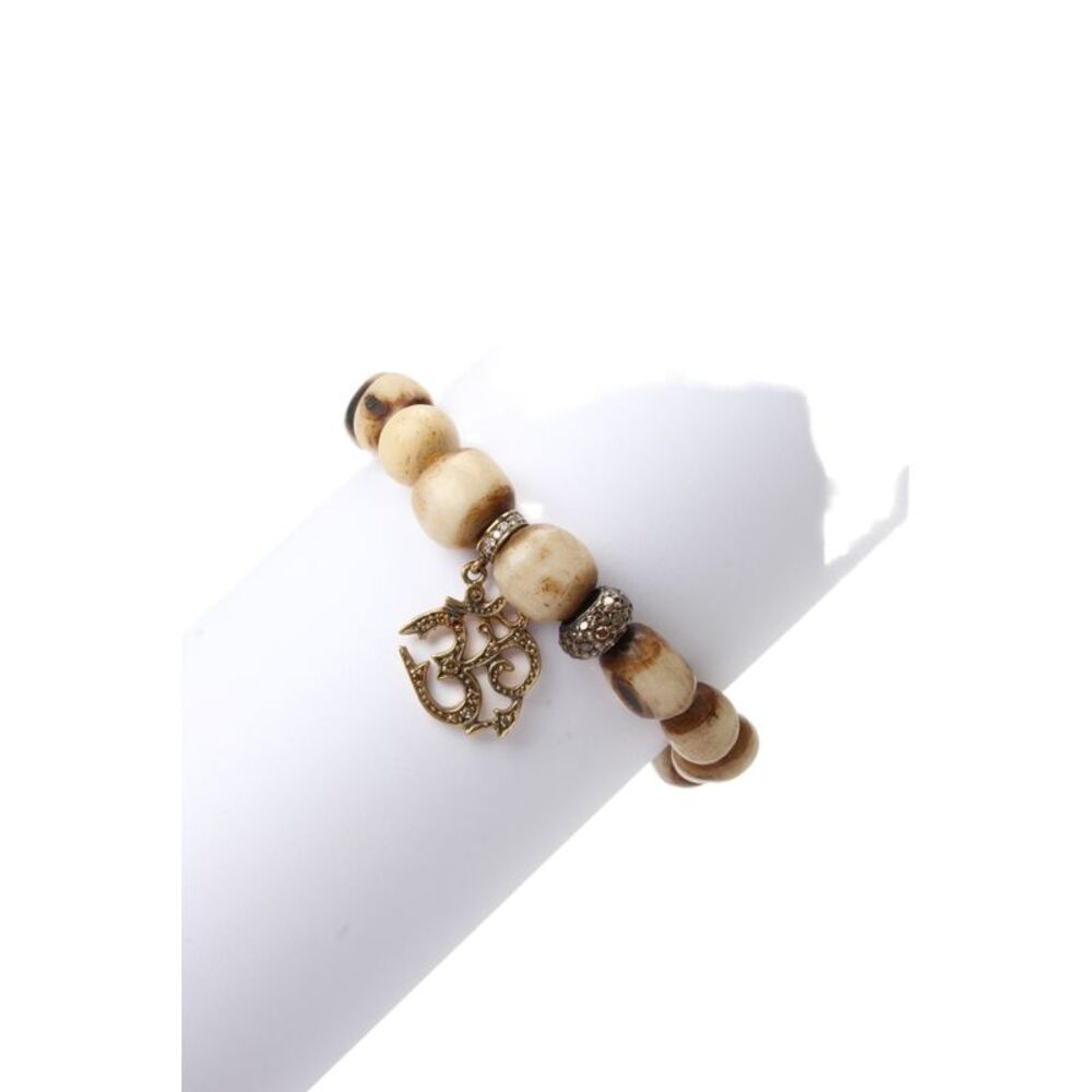 Loree Rodkin Womens 18K Yellow Gold Wood Bead Diamond Ohm Stretch Bracelet OS